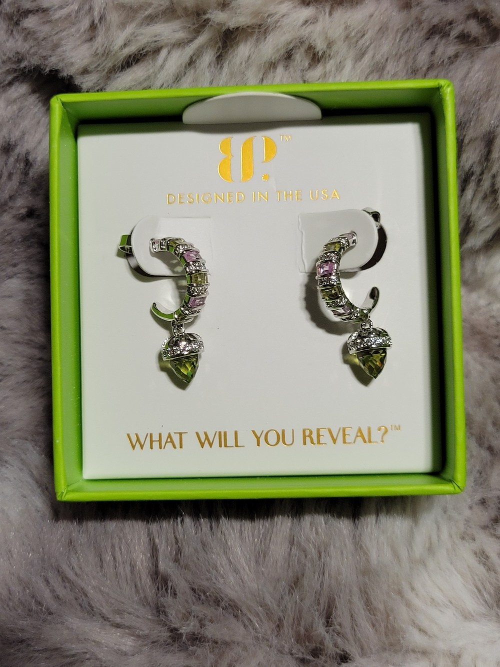 BP Green & Pink Acorn Drop Hoop Earrings